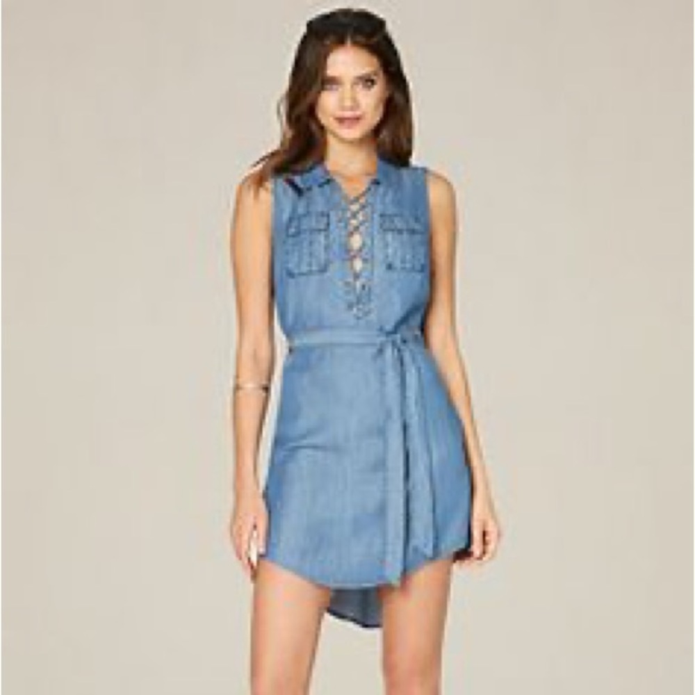 Bebe denim lace up wrap dress